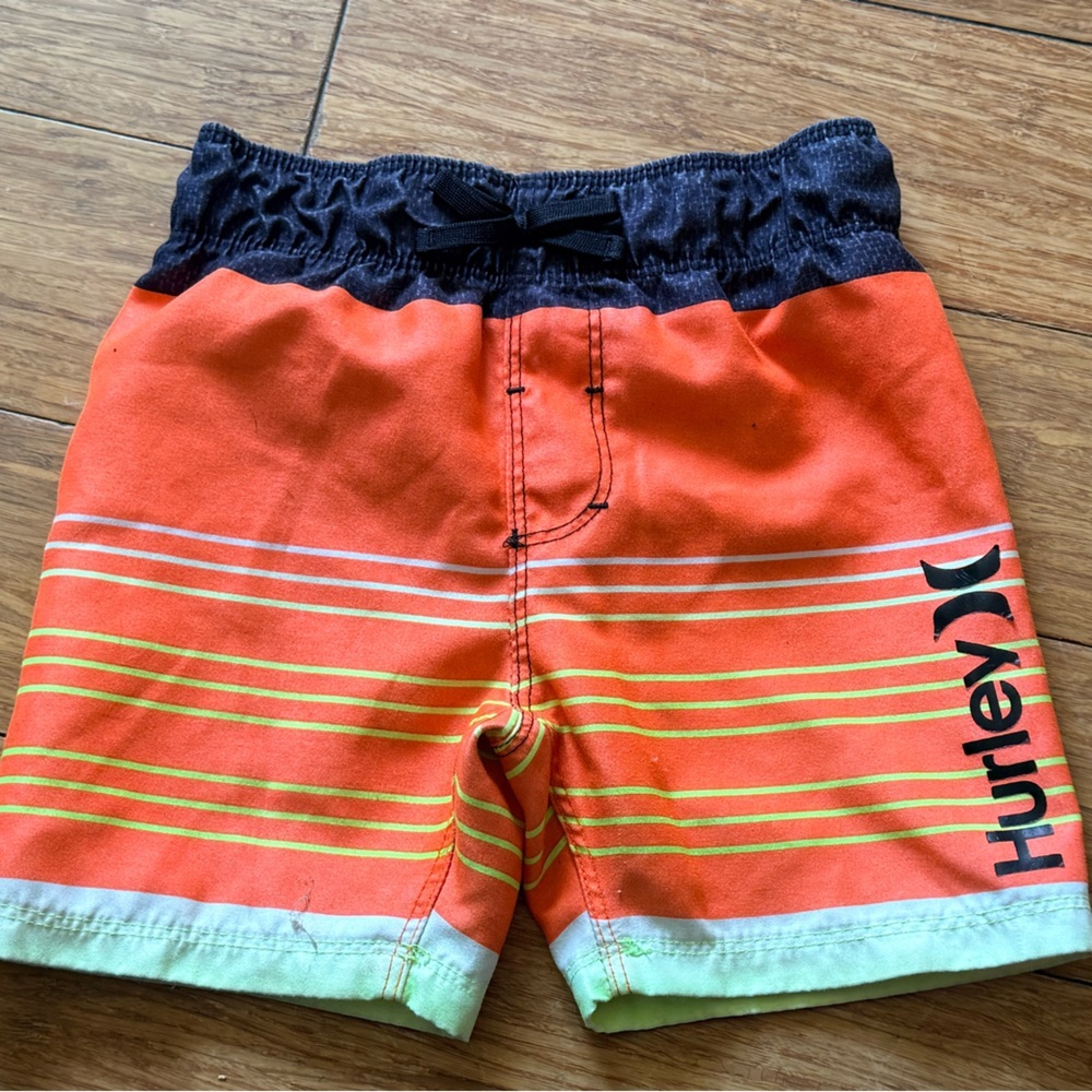 Hurley Orange and Lime Stripe Boys' Swim Shorts
